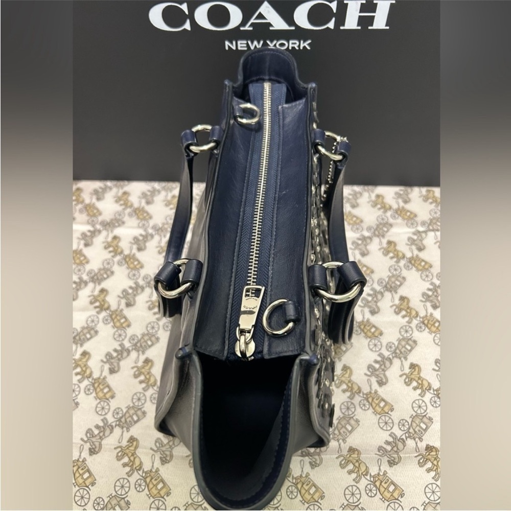 COACH Crosby Mini Flower Appliqués/Rivets/Grommets Calf Leather in Navy Blue - Picture 9 of 13